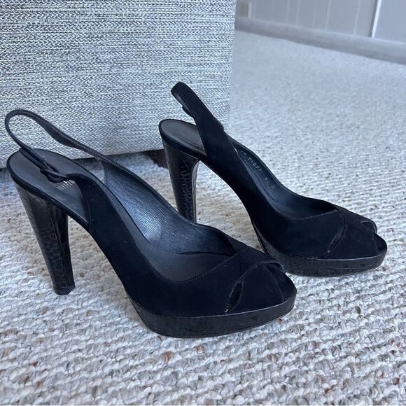 Stuart Weitzman Suede Leather Slingback Sandals - Picture 3 of 11
